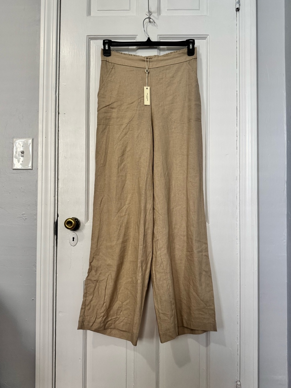 New Max Studio Wide Leg Linen Pants in Light tan/khaki, Size Medium